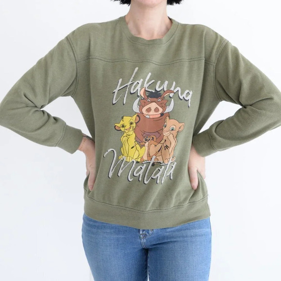 Disney Lion King Olive Green Crewneck Sweater Hakuna Matata Med - Picture 2 of 13